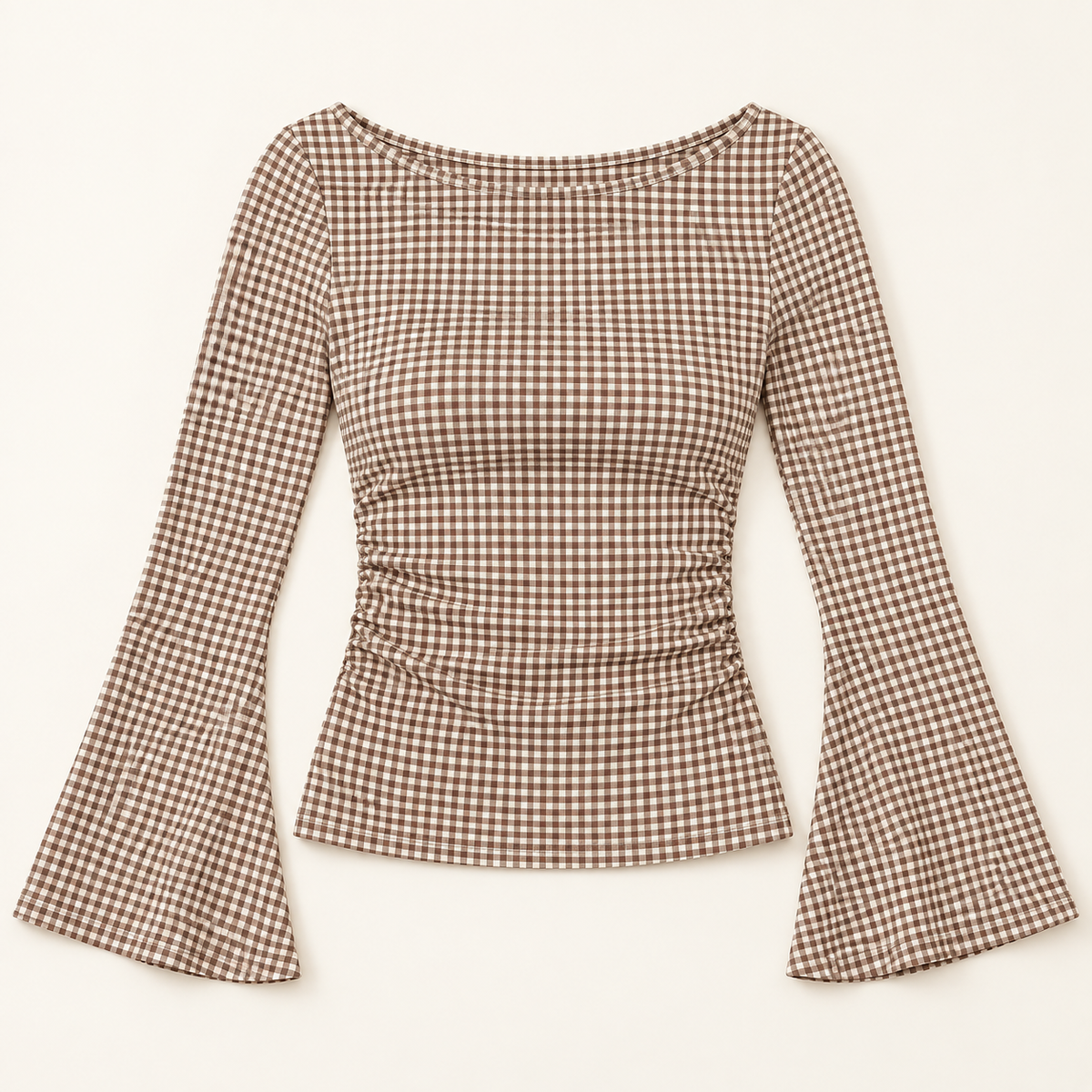 Women’s Boat Neck Long Bell Sleeve Fitted Top
