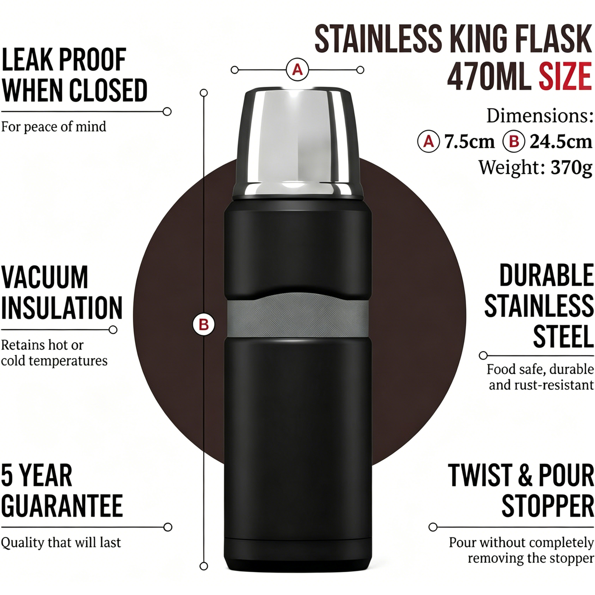 470ml Stainless Steel Vacuum Insulated Flask FREE with 2-Chair Set