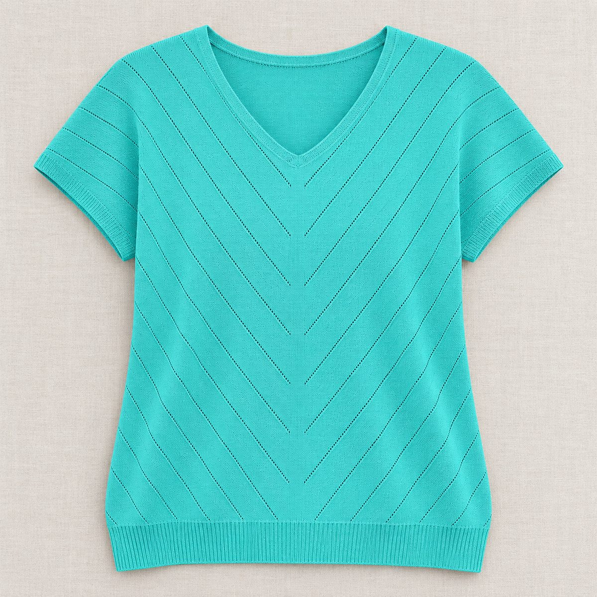 Women's V-Neck Short Sleeve Chevron Knit Top