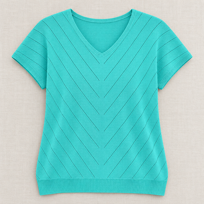 Women's V-Neck Short Sleeve Chevron Knit Top