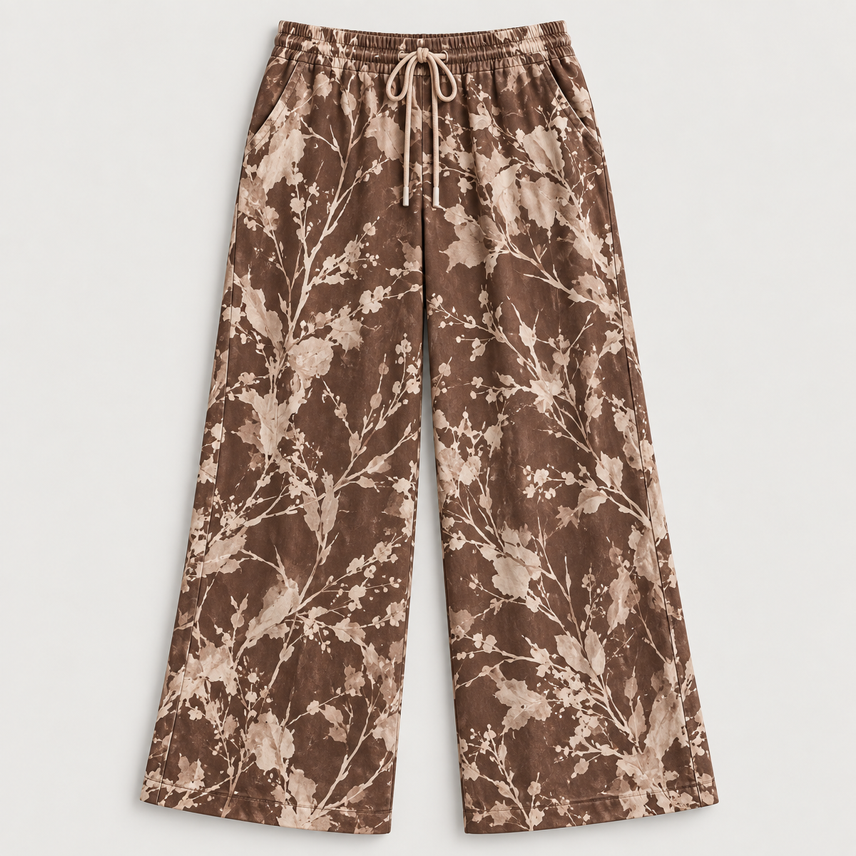 Women’s Printed Wide-Leg Pants with Drawstring Waist and Pockets