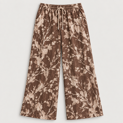 Women’s Printed Wide-Leg Pants with Drawstring Waist and Pockets