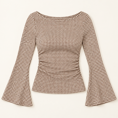 Women’s Boat Neck Long Bell Sleeve Fitted Top