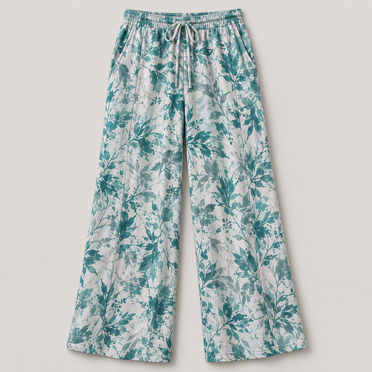 Women’s Printed Wide-Leg Pants with Drawstring Waist and Pockets