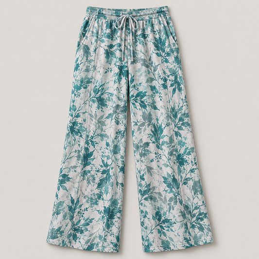 Women’s Printed Wide-Leg Pants with Drawstring Waist and Pockets