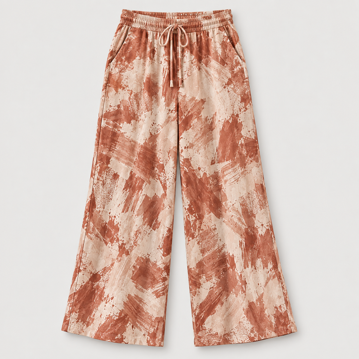 Women’s Printed Wide-Leg Pants with Drawstring Waist and Pockets
