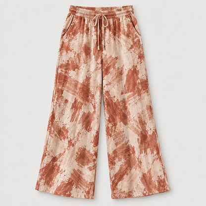 Women’s Printed Wide-Leg Pants with Drawstring Waist and Pockets