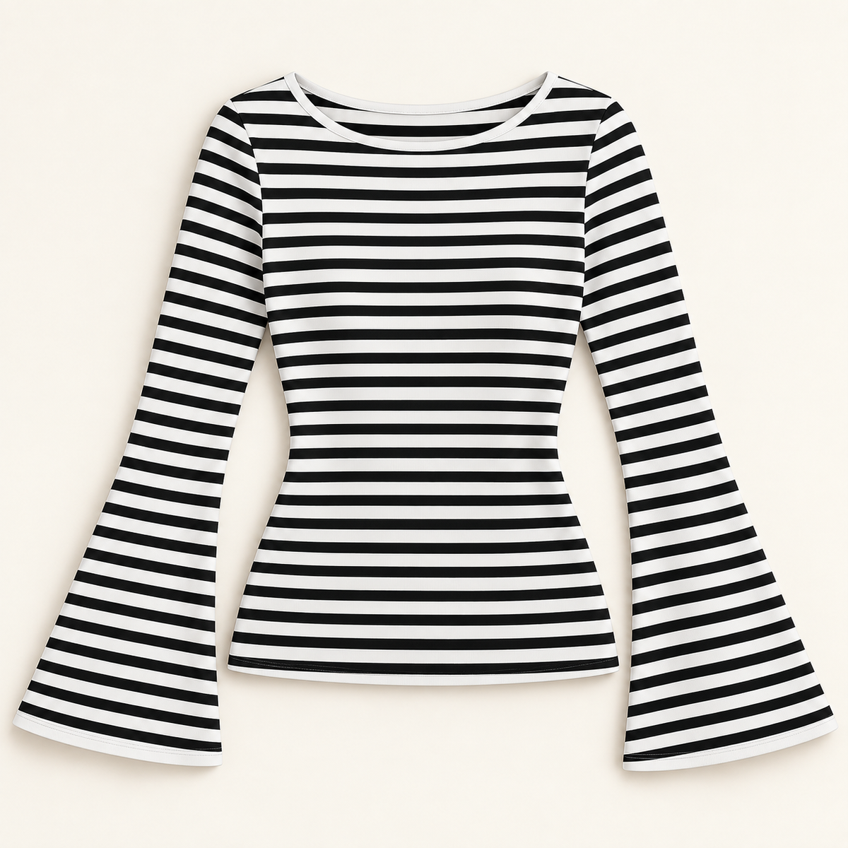 Women’s Boat Neck Long Bell Sleeve Fitted Top