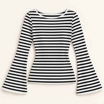 Women’s Boat Neck Long Bell Sleeve Fitted Top