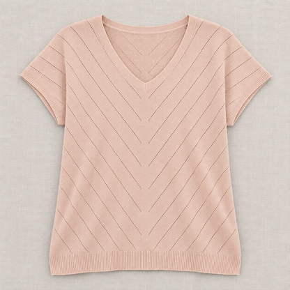 Women's V-Neck Short Sleeve Chevron Knit Top