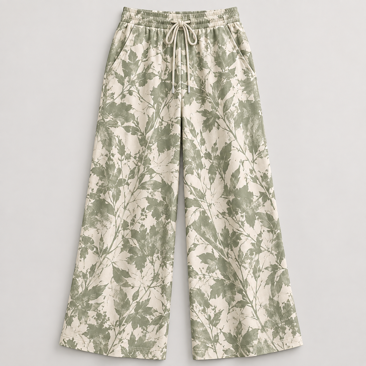 Women’s Printed Wide-Leg Pants with Drawstring Waist and Pockets