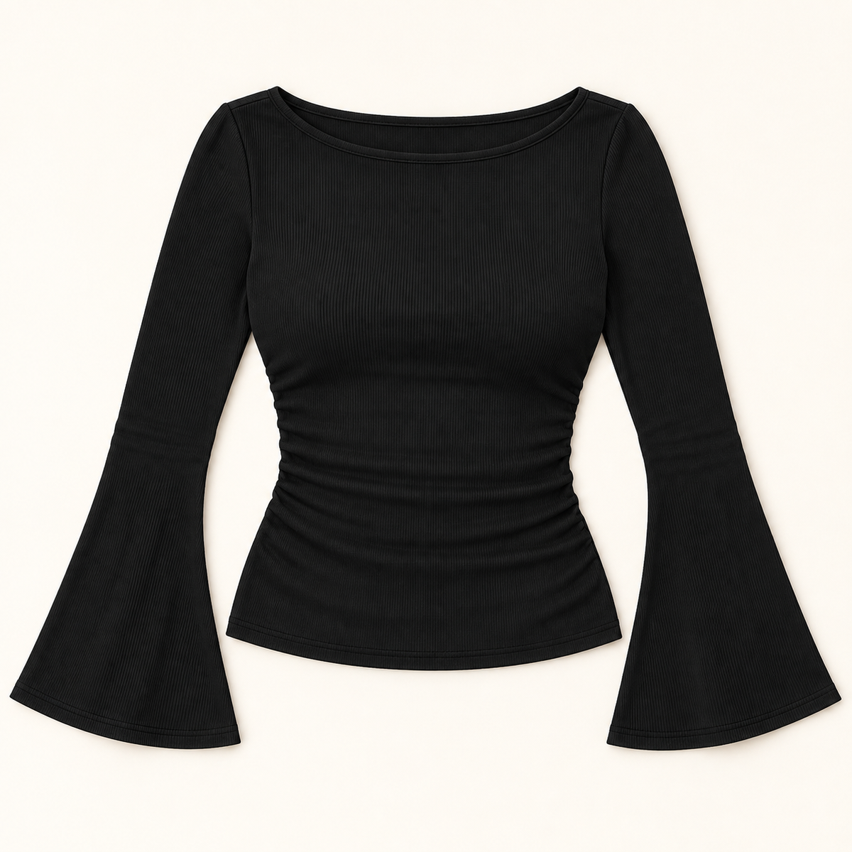 Women’s Boat Neck Long Bell Sleeve Fitted Top