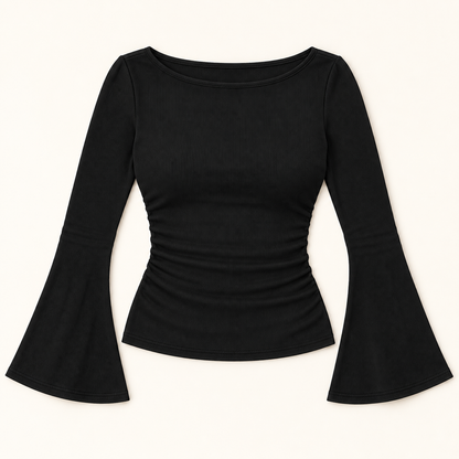 Women’s Boat Neck Long Bell Sleeve Fitted Top