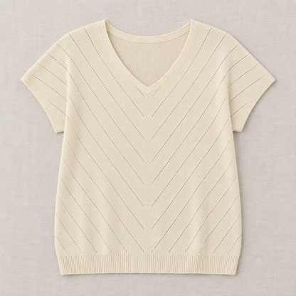 Women's V-Neck Short Sleeve Chevron Knit Top