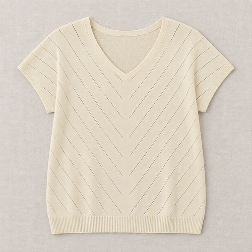 Women's V-Neck Short Sleeve Chevron Knit Top