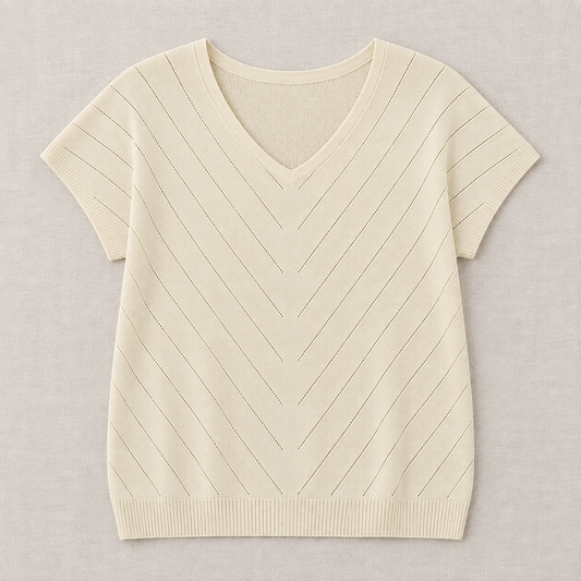 Women's V-Neck Short Sleeve Chevron Knit Top