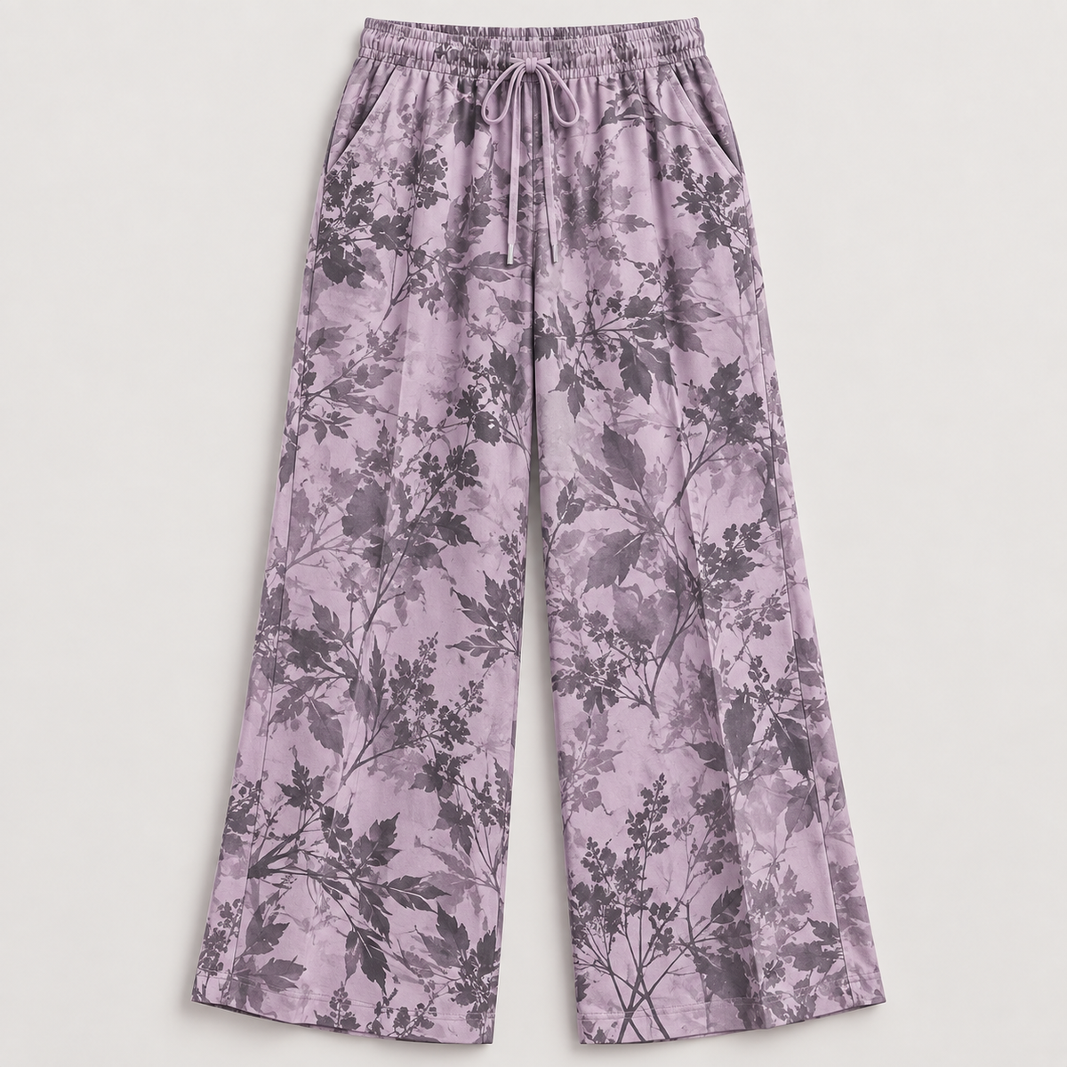 Women’s Printed Wide-Leg Pants with Drawstring Waist and Pockets