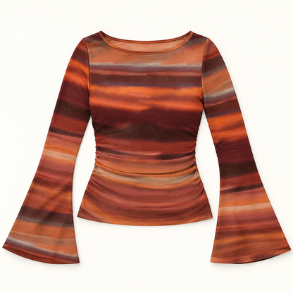 Women’s Boat Neck Long Bell Sleeve Fitted Top