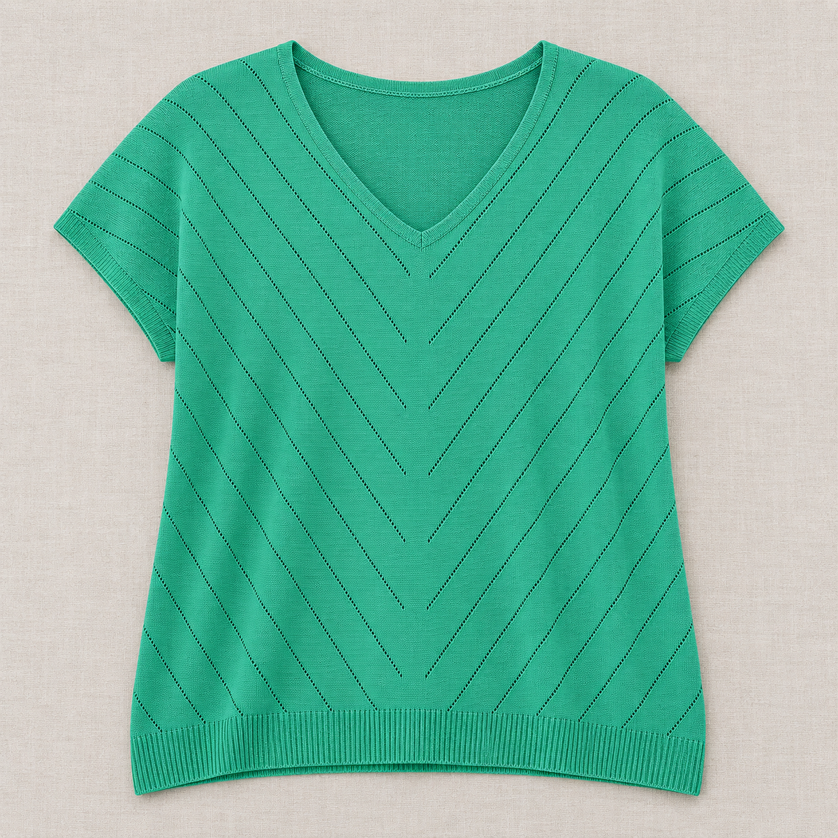 Women's V-Neck Short Sleeve Chevron Knit Top