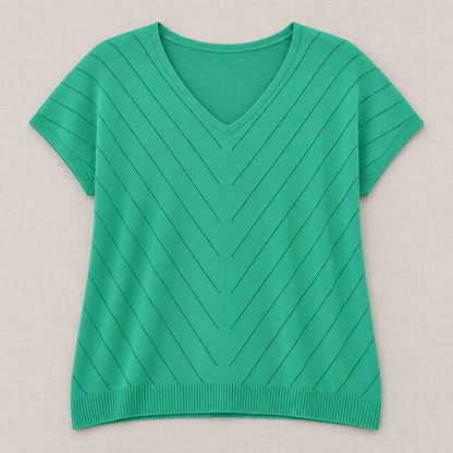Women's V-Neck Short Sleeve Chevron Knit Top