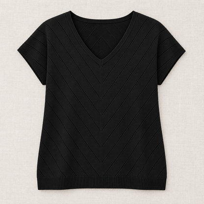 Women's V-Neck Short Sleeve Chevron Knit Top